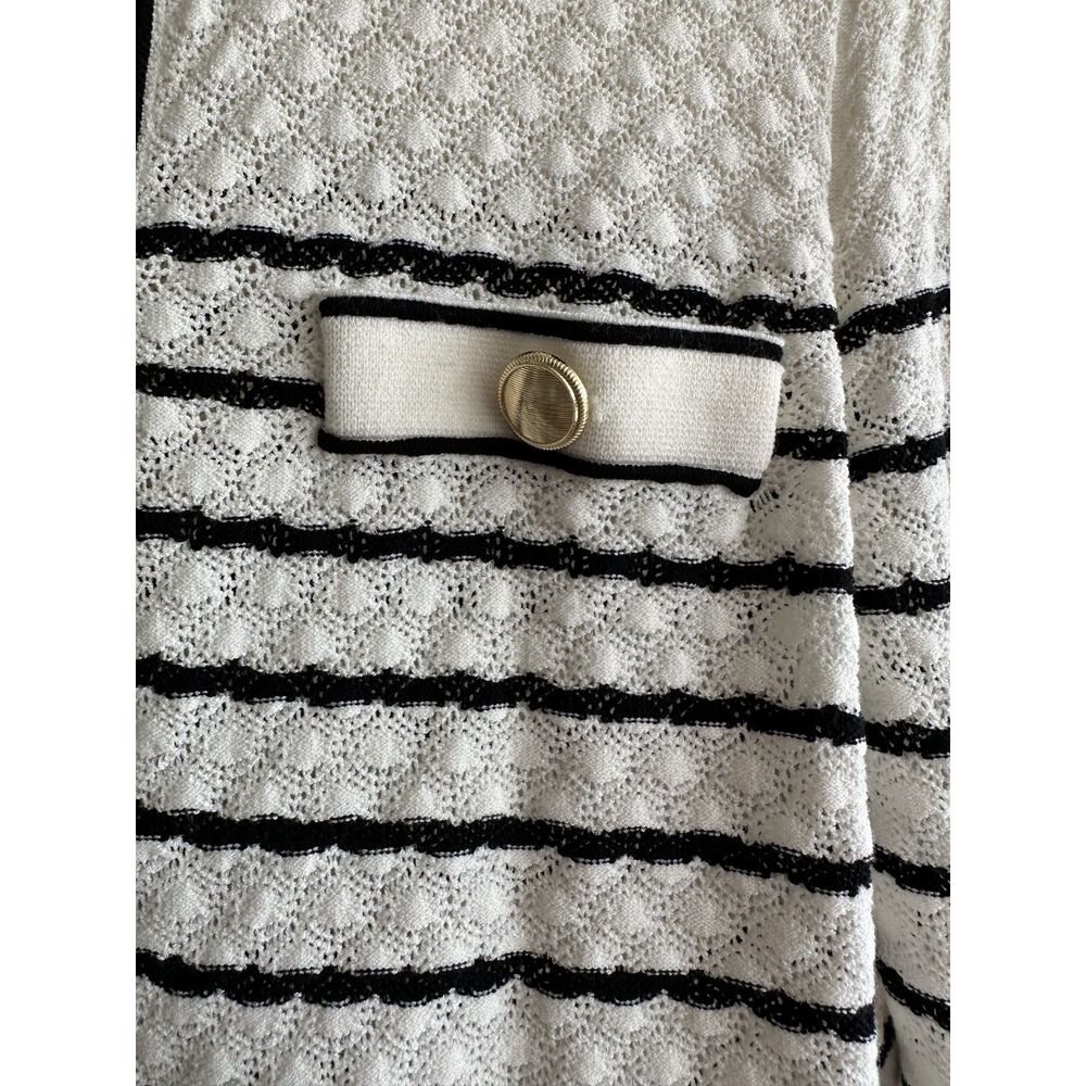 Ann Taylor SP Black White Striped Pointelle Knit Lady Jacket Cardigan - Picture 8 of 13